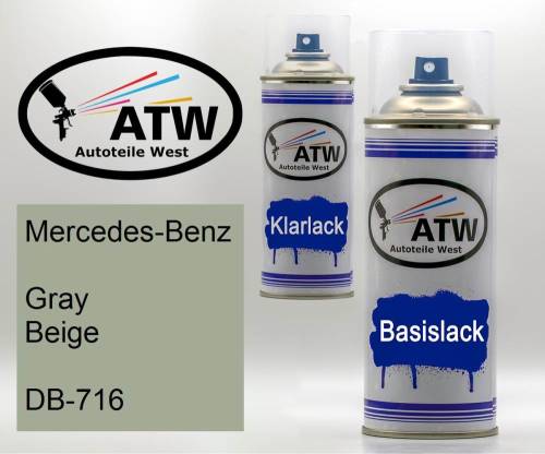 Mercedes-Benz, Gray Beige, DB-716: 400ml Sprühdose + 400ml Klarlack - Set, von ATW Autoteile West.